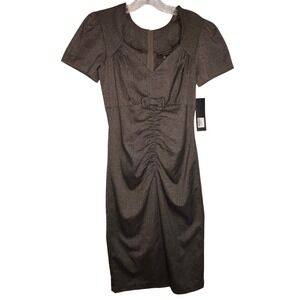 Stop Staring Alivia Estrada Orla Ruched Sheath Dress NEW $165 Brown Tweed Size L
